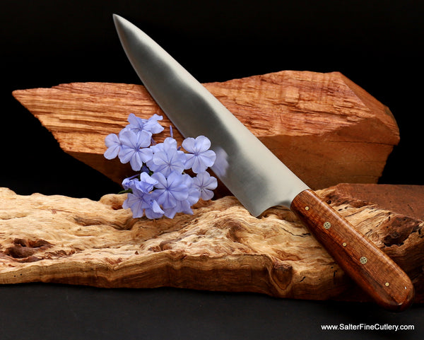All purpose chef knife with curly koa wood handle by SalterFineCutlery