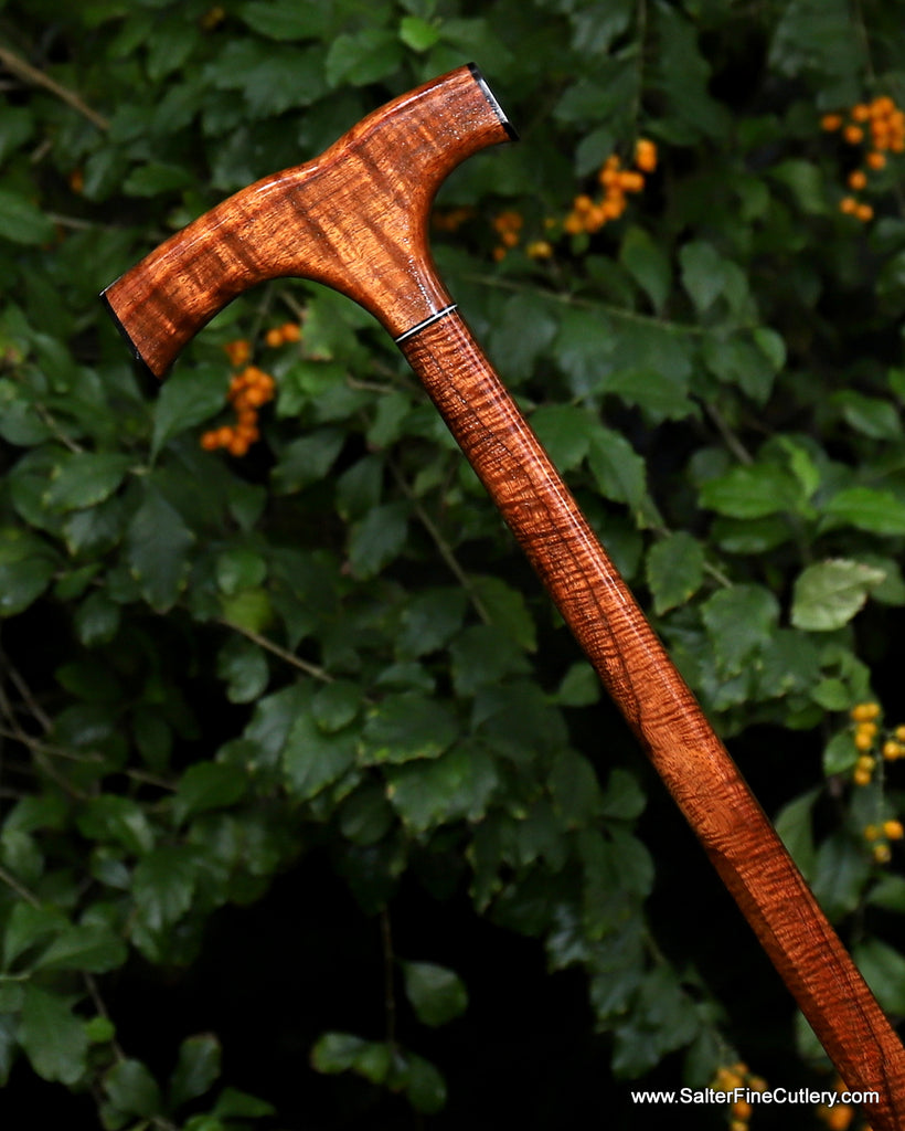 Cane upgrade highest quality rare Hawaiian curly koa wood handcrafted by SalterFineCutlery custom woodworking
