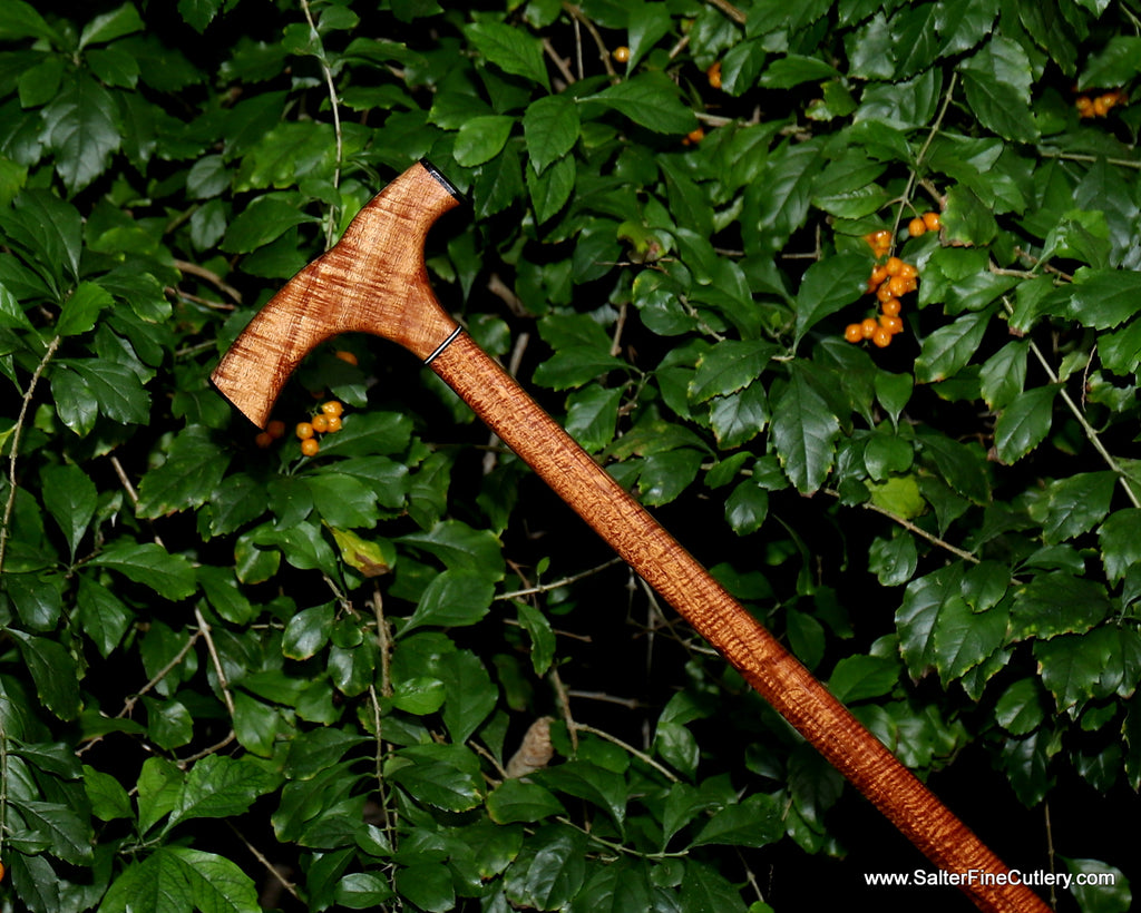 Cane exotic 5A grade Hawaiian curly koa wood handcrafted by SalterFineCutlery and custom woodworking