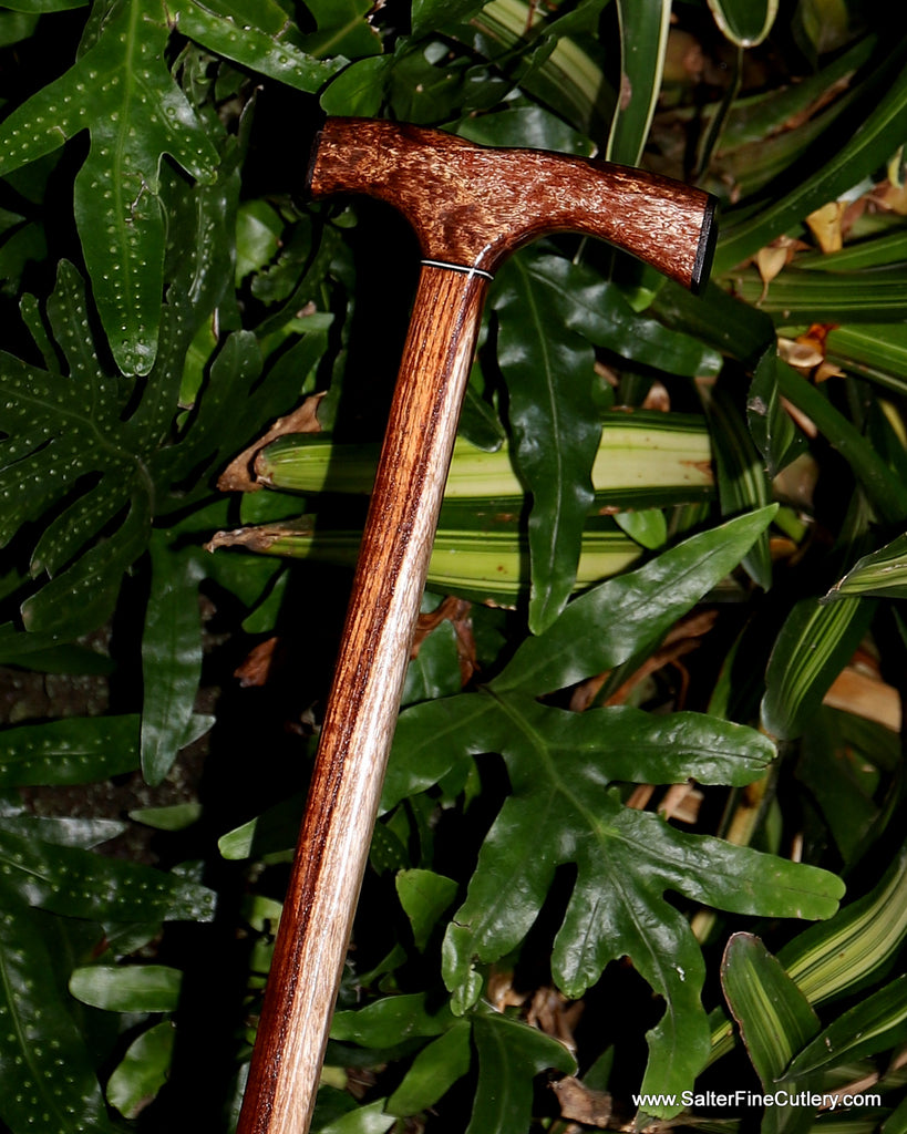 Cane showing reverse side with variegated curly koa woods handcrafted in Hawaii by SalterFineCulery custom woodworking