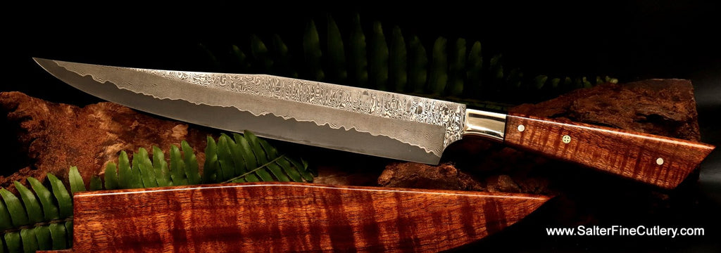 270mm  clip-point damascus hand-forged modern style carving knife from SalterFineCutlery
