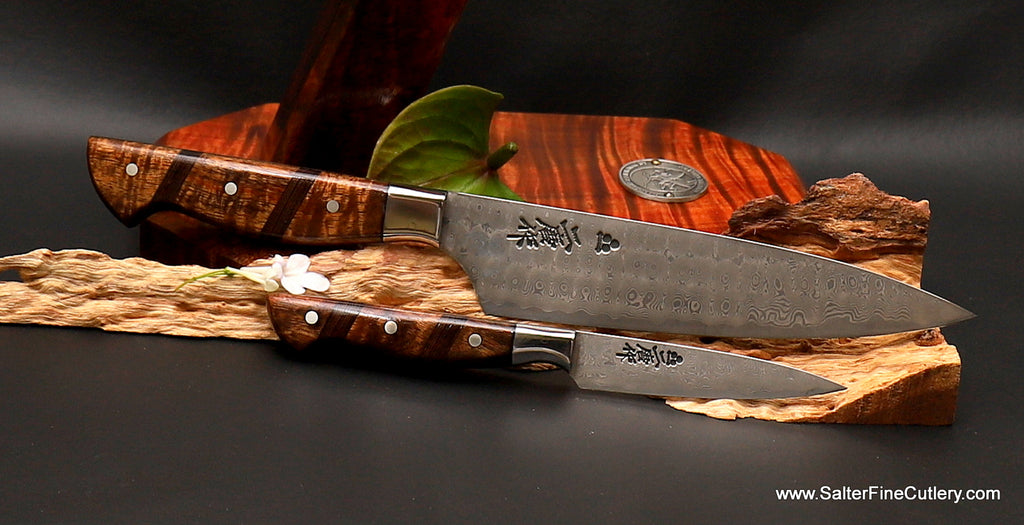 2-piece chef knife set hand-forged Japanese blades with unique made-o-order handles by SalterFineCutlery
