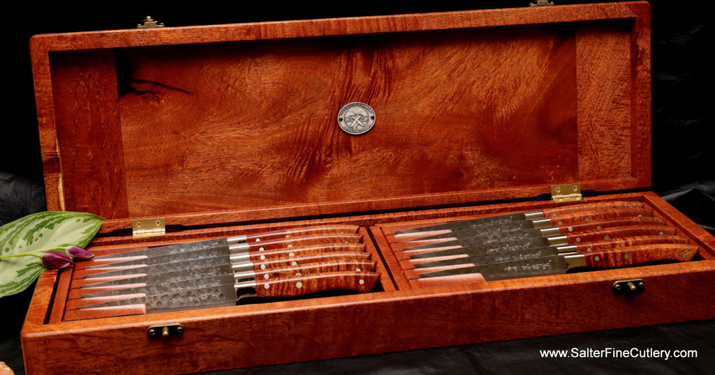 Bespoke handcrafted steak knife set in presentation box