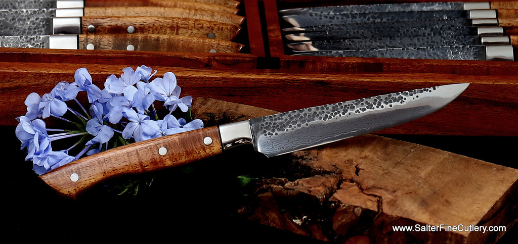 'Fire-Hammered' design steak knife set individually hand-forged from SalterFineCutlery