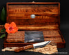 16-piece steak knife set in staggered keepsake box all curly Hawaiian koa wood by SalterFineCutlery of Hawaii
