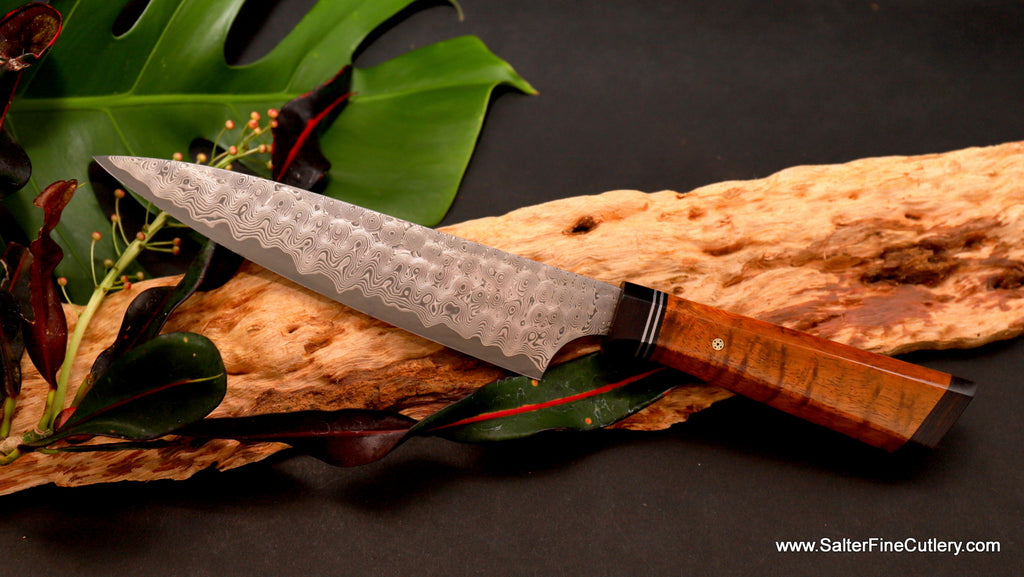 170mm small chef knife  whirlpool damascus hand-forged blade decorative handle handmade for seniors and singles SalterFineCutlery