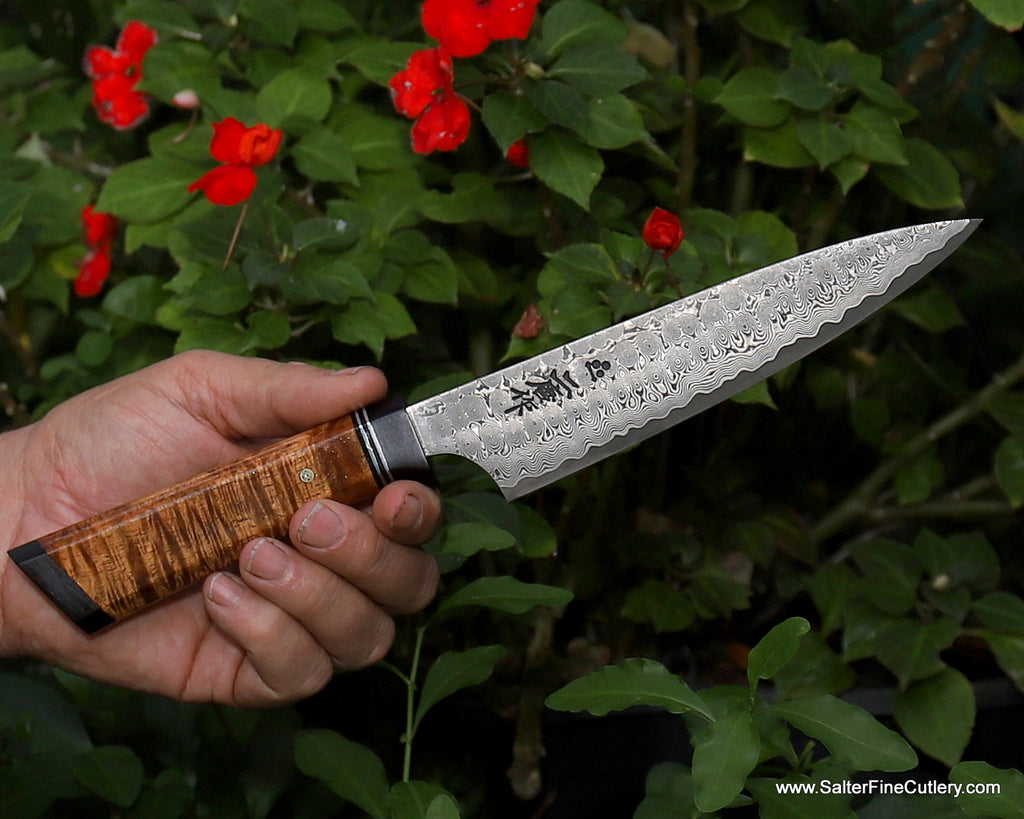 7-inch small chef knife beautiful handmade handle from our Hawaii workshop SalterFineCutlery luxury kitchenware gifts
