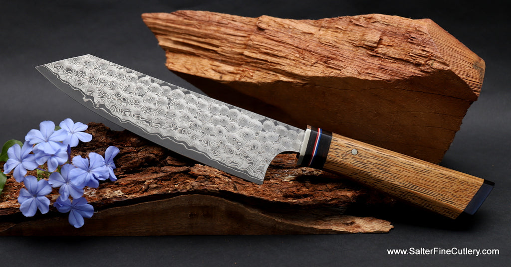 180mm bunka Charybis whirlpool damascus series USS Missouri wood handle patriotic chef knife Salter Fine Cutlery