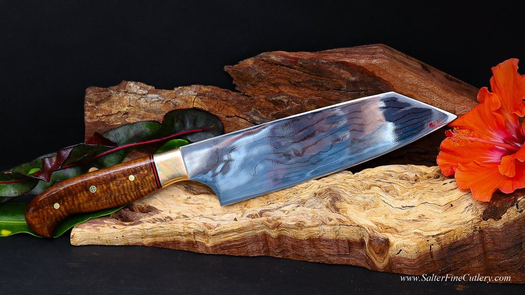 180mm custom hand-forged bunka style chef knife with upgrade decorative handle by SalterFineCutlery