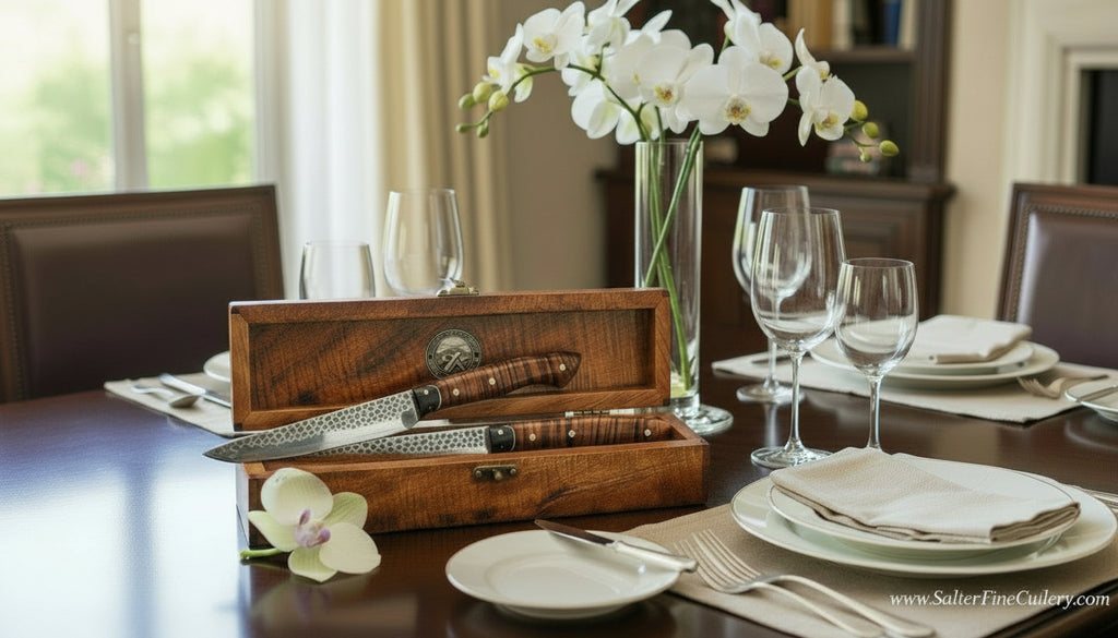 Two-piece chef knife set handforged in Japan handcrafted by SalterFineCutlery in our Hawaii workshop
