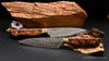 2 steak knives with brass bolsters and whirlpool damascus pattern from our Cattlemans design series by SalterFineCutlery
