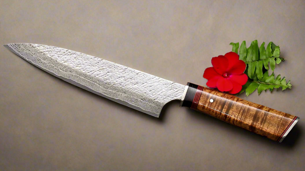 210mm chef knife hammered design with artist-series handle luxury kitchen knives by SalterFineCutlery
