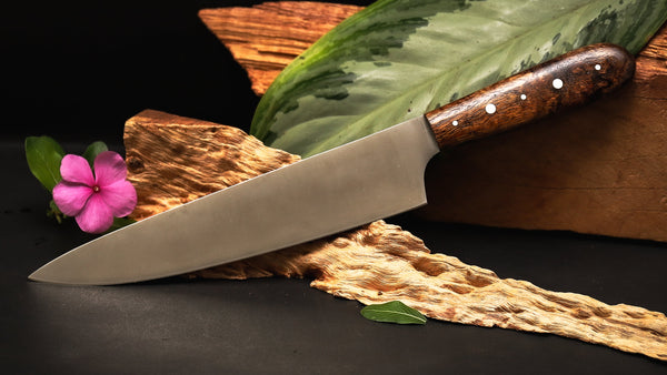 8-inch handmade chef knife stainless steel with Hawaiian koa wood handle by SalterFineCutlery