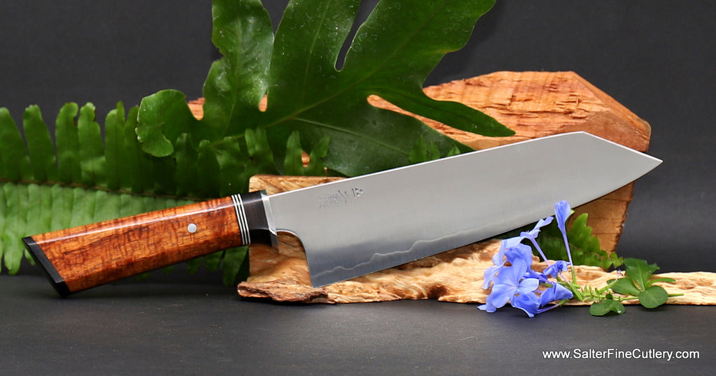 210mm chef knife with kiritsuke tip high-polished finish and extra-decorative handle handmade luxury from SalterFineCutlery 