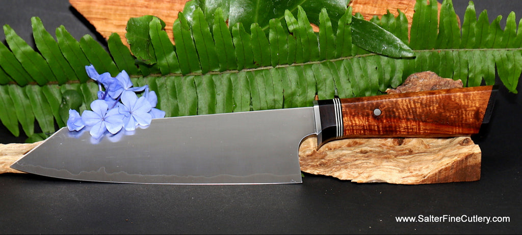 210mm chef knife kiritsuke style tip with high polished finish and extra-decorative handle by SalterFineCutlery