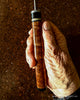 Detail of spine viewpoint showing decorative handle and accents handmade cutlery from SalterFineCutlery