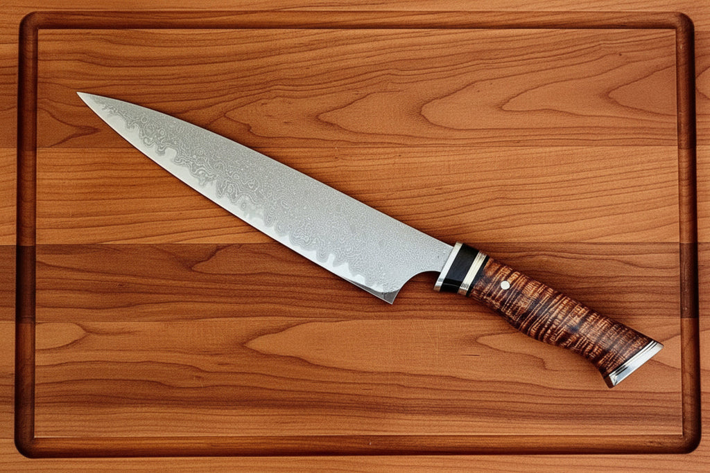 240mm chef knife with artist-series handle blades hand-forged in Japan handles and design by SalterFineCutlery V6SuperPRO  steel