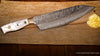 240mm chef knife with bunka style tip custom made-to-order handle with white pearl and mokume bolster by SalterFineCutlery