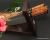 Handle detail for 3-piece chef knife set in modern contrasting stand handcrafted luxury kitchen decor by SalterFineCutlery Hawaii
