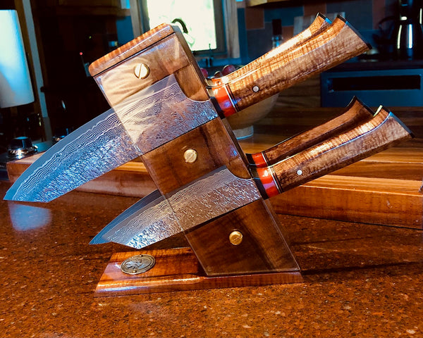 Chef Knife set 4-piece VillageForge-series  on kitchen counter handmade by SalterFineCutlery