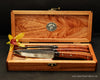 4-piece hand-forged steak knife set with curly Hawaiian koa wood handles in attractive keepsake box completely handmade unique set by SalterFineCutlery