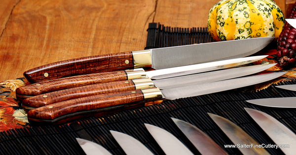 Part of a forty piece steak knife set handcrafted in Hawaii by SalterFineCutlery