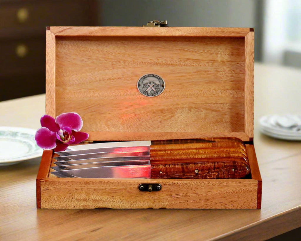 6-piece steak knife set Steakhouse-series in open keepsake box handcrafted by SalterFineCutlery Hawaii