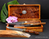 Six Piece steak knife set from our hammer-polished pattern series in Hawaiian koa wood keepsake box handmade from SalterFineCutlery