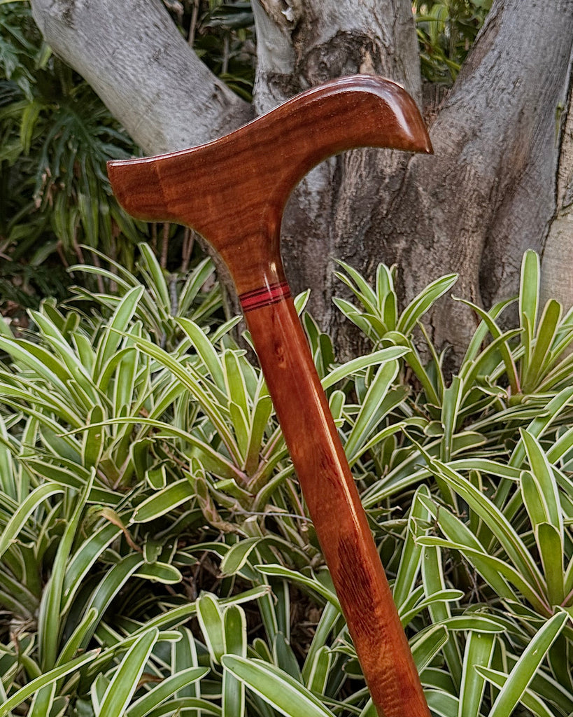 Mens cane custom order 35" overall length handmade from Hawaiian curly koa wood by SalterFineCutlery and custom woodworking
