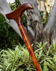 Handcrafted Curly Hawaiian koa wood cane by SalterFineCutlery and custom woodworking featuring our curved-rounded head with red-black decorative accents
