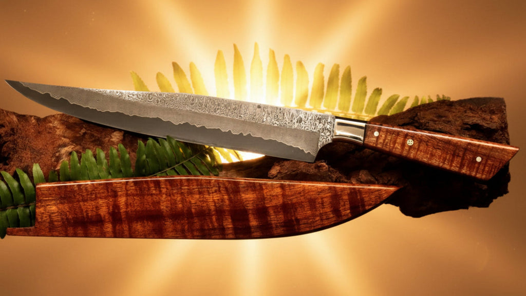 Carving knife 270mm blade length hand-forged in Japan handle handmade with matching saya by SalterFineCutlery