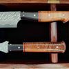 Carving Set detail view of handle shape wood and accents handmade by SalterFineCutlery