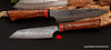 Chef Knife Set detail view of 155mm mini-bunka utility knife curly koa wood handles from SalterFineCutlery