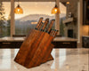 large chef knife set with matching knife block handcrafted in Hawaii of rare exotic curly koa wood by SalterFineCutlery luxury cutlery made-to-order
