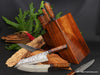 Luxury handcrafted 12-piece chef knife set in matching curly Hawaiian koa wood knife block by SalterFineCutlery