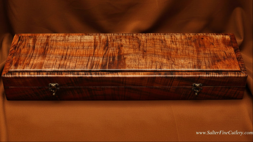 Custom presentation box to hold twelve piece steak knife set handcrafted by SalterFineCutlery