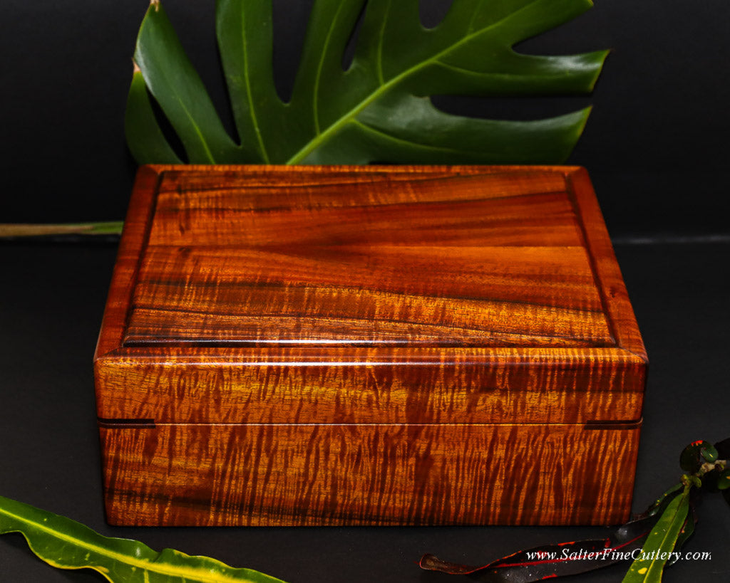 Curly Hawaiian koa wood humidor that can be converted easily to jewelry box by SalterFineCutlery and Custom Woodworking