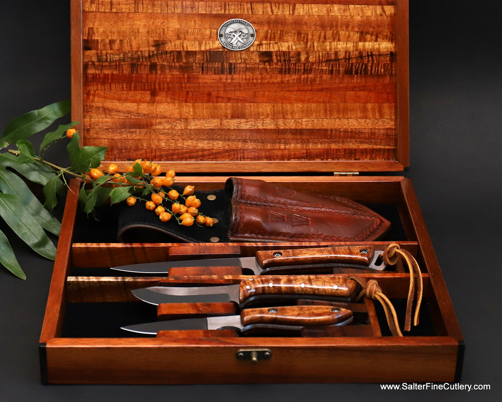 Hunting fishing 3-piece outdoorsmans knife set in keepsake box from SalterFineCutlery