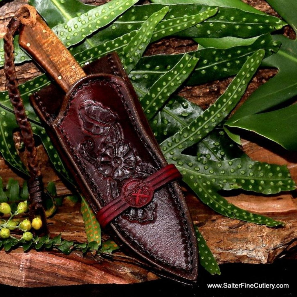 Hunting knife in sheath handcrafted from SalterFineCutlery Hawaii