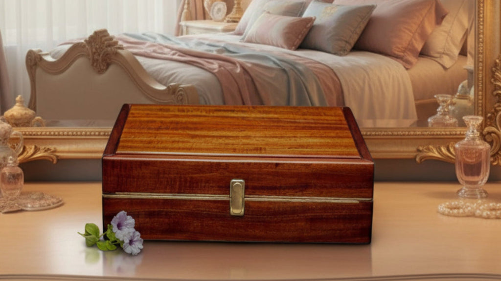 Curly koa wood jewelry box handcrafted by SalterFineCutlery Ladies Large size with custom inserts