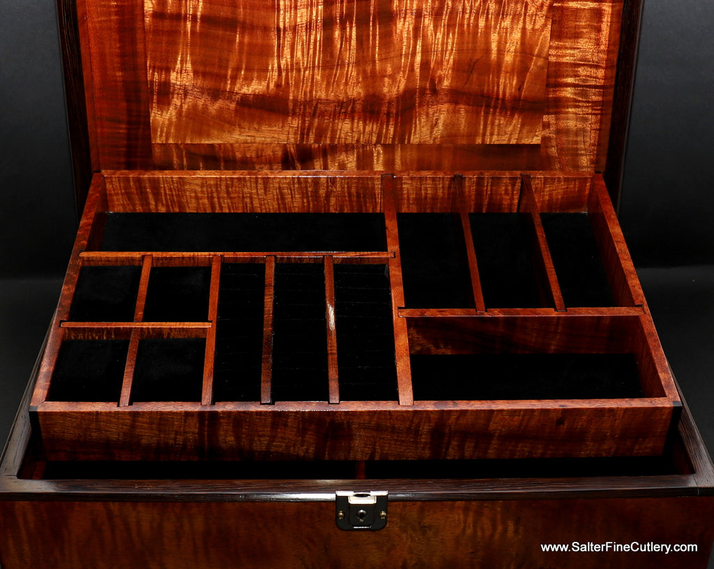 Jewelry Box XL-plus 18x12.5x5.5 inches open showing top tray with pigskin lining by SalterFineCutlery