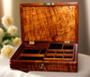 Jewelry Box Ladies low profile with two trays plus secret photo storage gorgeous curly Hawaiian koa wood handcrafted by SalterFineCutlery custom woodworing Hawaii