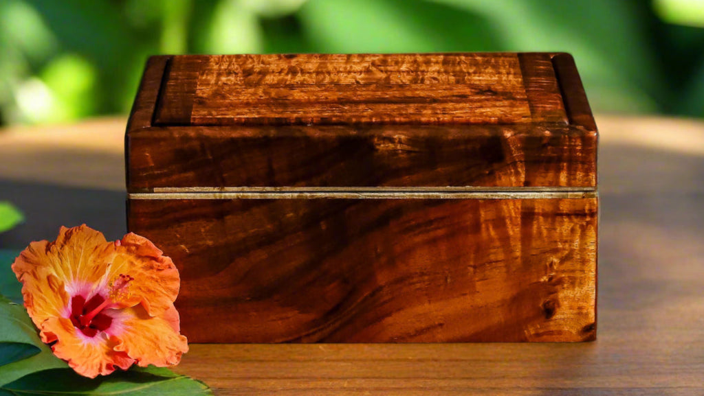 Jewelry Box exterior curly koa wood plus ylang-ylang lid accent by SalterFineCutlery