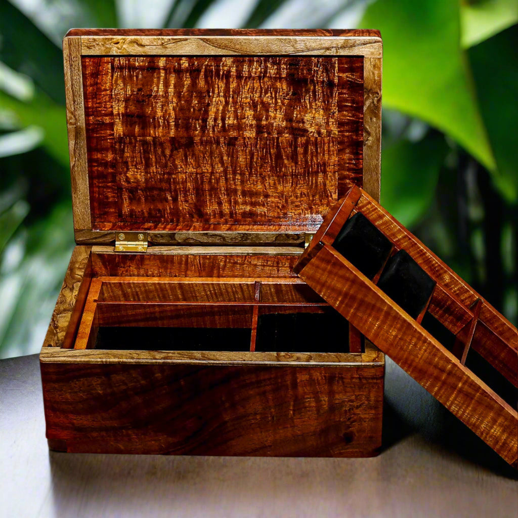 Jewelry Box Large-Plus curly exotic koa wood handcrafted by SalterFineCutlery