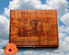 Keepsake box custom consignment for corporate event Hawaiian curly koa wood with company logo etched on box face from SalterFineCutlery