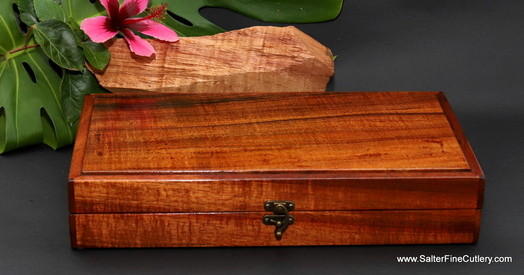 Keepsake box to fit 3-piece chef knife set handcrafted koa wood by SalterFineCutlery Hawaii
