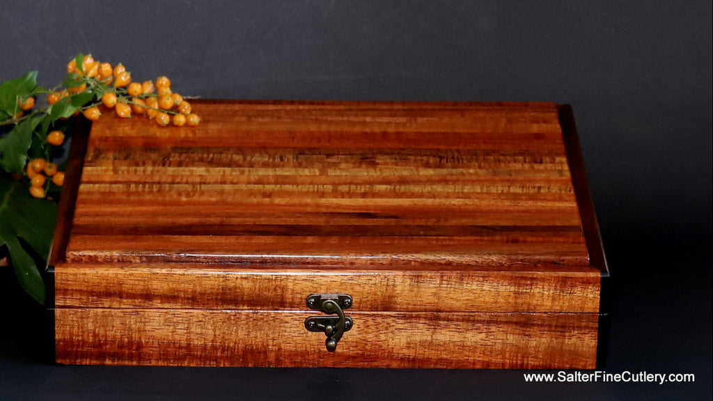 Keepsake box handcrafted to hold custom 3-piece knife set by SalterFineCutlery Hawaii