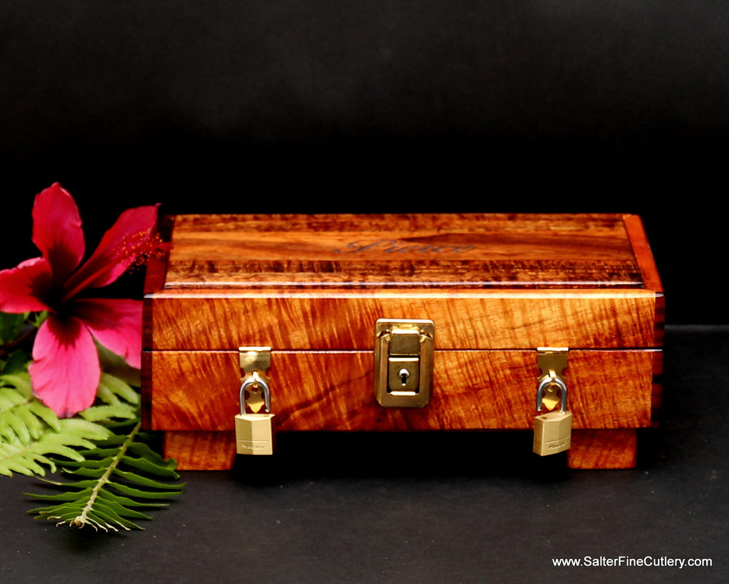 Keepsake box customized to hold secret memento as a wedding day gift SalterFineCutlery and custom woodworking