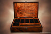Mens XL plus Valet and Jewelry box open showing top removable tray handcrafted SalterFineCutlery and Custom woodworking