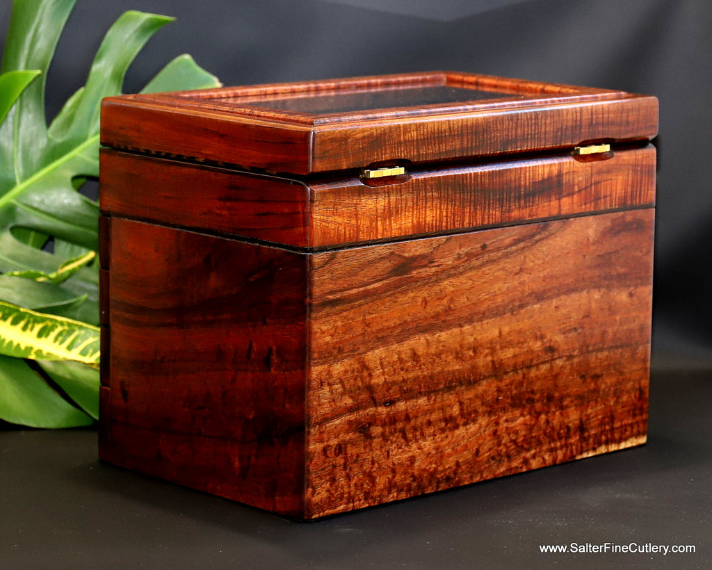 Deluxe handcrafted custom display box with 5 layers rear of box view SalterFineCutlery